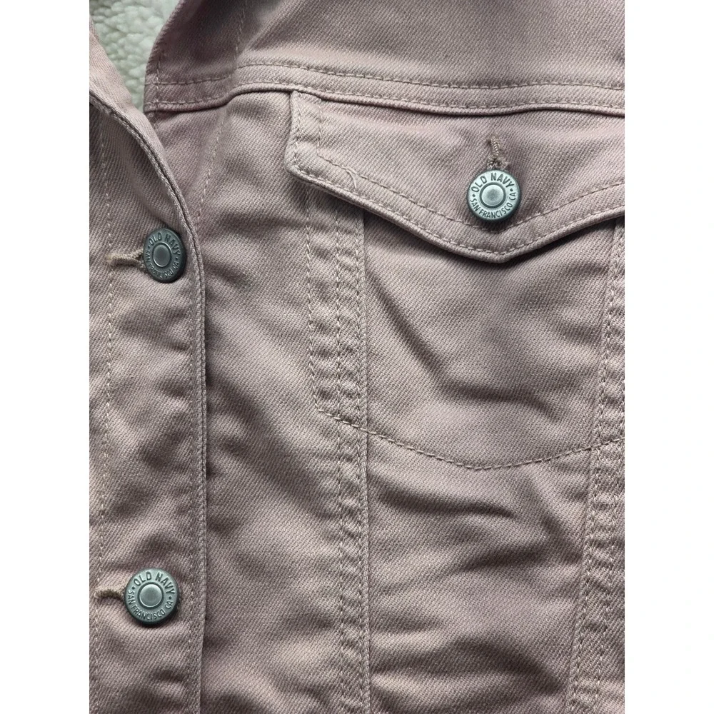 Old Navy Kids Pink Sherpa Lined Denim Trucker Jacket Size L 10-12 Dusty Rose